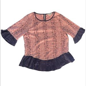 Hidden Alley Floral Embroidered Ruffle Blouse Top Shirt